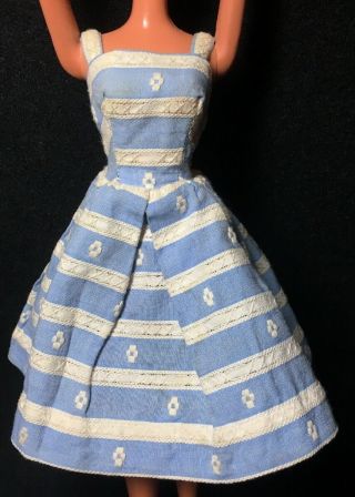 1960s Vintage Barbie Doll Blue Dress With Hat Clothing Outfit Mattel