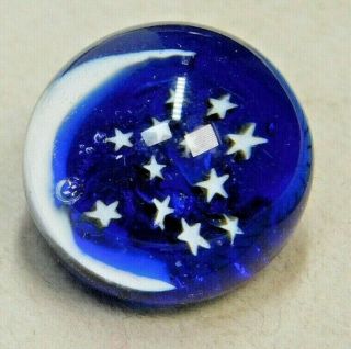 Antique Vtg Button Moon & Stars In Cobalt Blue Glass Signed D7