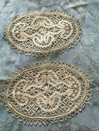 Two Vintage Handmade Brussels Lace Doilies