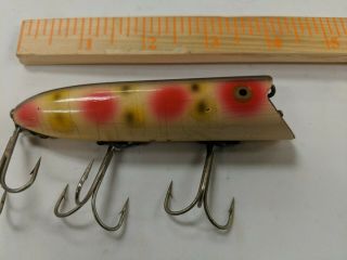 Vintage Heddon Basser Fishing Lure Strawberry Spot Bass Bait Wooden W/gold Eye