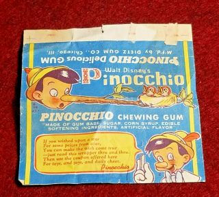 Vintage Walt Disney Pinocchio Chewing Gum Wrapper 1930 