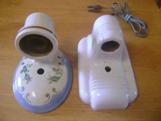 2 Vintage Porcelain /ceramic Light Fixtures Wall / Sconces - Plug In