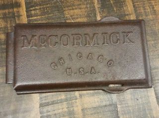 Antique Mccormick Farm Sign Vintage Tractor Advertising Cast Iron Tool Box Lid