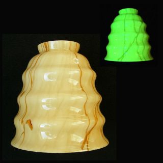 Antique Art Deco 1930 Vaseline Glass Light Lamp Shade Slag Marbled Glass