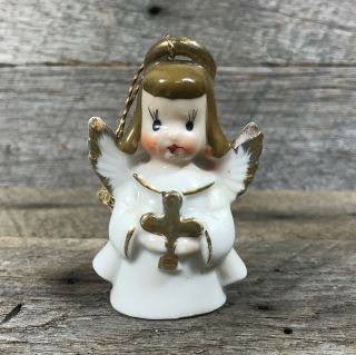 Antique/ Vintage Porcelain Angel Bell Christmas Ornament,  White And Gold,  2.  5”