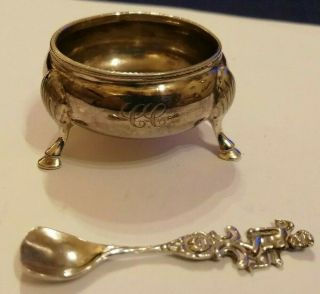 1879 William Hutton London Sterling Silver Salt & One Spoon - 34.  4 Gms