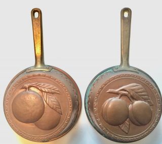 2 Antique Vintage Copper Fruit Molds Pans W Brass Handles Peach Plum