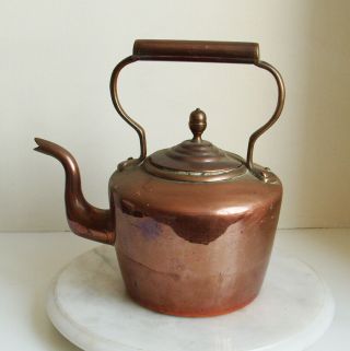 Vintage Copper And Brass Kettle Swan Neck Spout Height 25.  Cm Acorn Brass Knob