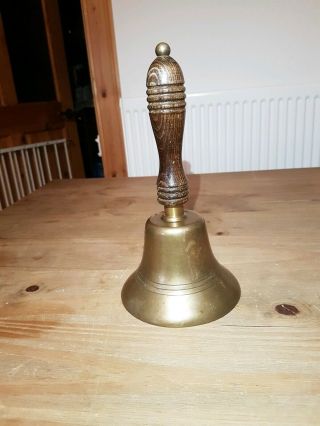 Vintage Brass Hand Bell With Wooden Handle