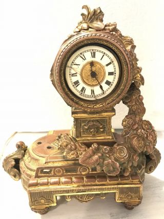 Antique Ansonia Figural Mantle Clock Metal 1892 Vintage Parts/ Repair Rococo