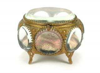 Antique Victorian Beveled Glass & Brass Jewelry Trinket Box / Casket 1880s Era