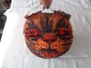 Antique Halloween Hanging Paper Lantern Candle Holder Scary Cat Rare