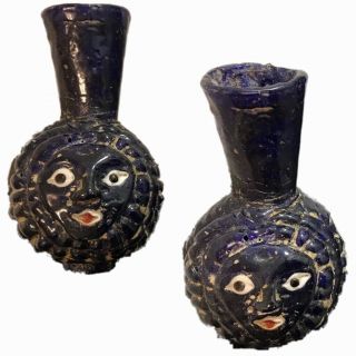 Very Rare Phoenician Face Decorative Dark Blue Glass Bottle 300 Bc (2)