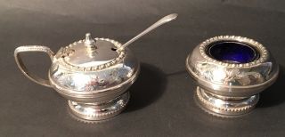 A Ornate Vintage Silver - Plated Salt & Mustard Pot Cruets