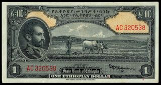 Ethiopia 1 Dollar 1945 Haile Selassie Vf,  Pick 12a Rare Sign.  Blowers Look