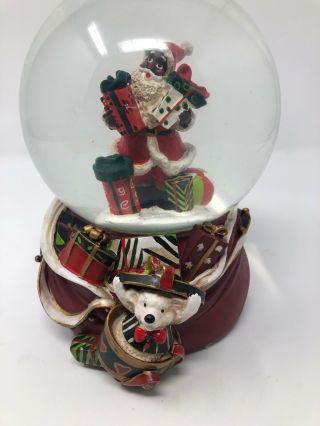 Rare African American Black Santa Claus Christmas Musical Snow Globe