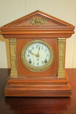 Antique Ansonia " Bradford " Mantel Clock - 8 Day Key Wind Gong Chime - Federal Style