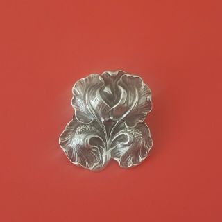 Rare Antique Art Nouveau Sterling Silver Orchid Brooch By Unger Brothers