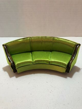 Vintage Ideal Petite Princess Green Curved Couch Sofa Dollhouse Furniture W/ Tag