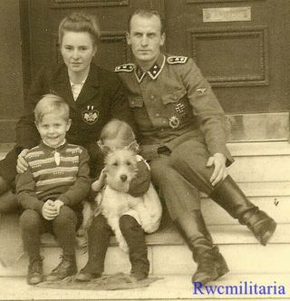 Rare Decorated German Elite Waffen Oberscharführer Posed W/ Wife & Kids