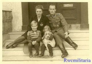 RARE Decorated German Elite Waffen Oberscharführer Posed w/ Wife & Kids 2