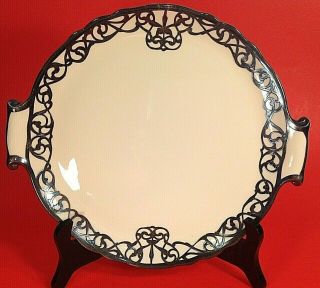 Lenox Sterling Silver Overlay Cake Plate.  Rare Antique.  10 3/4 " By 9 5/8 "