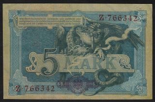 1904 5 Mark Germany Rare Old Paper Money Banknote Currency Antique Dragon Xf