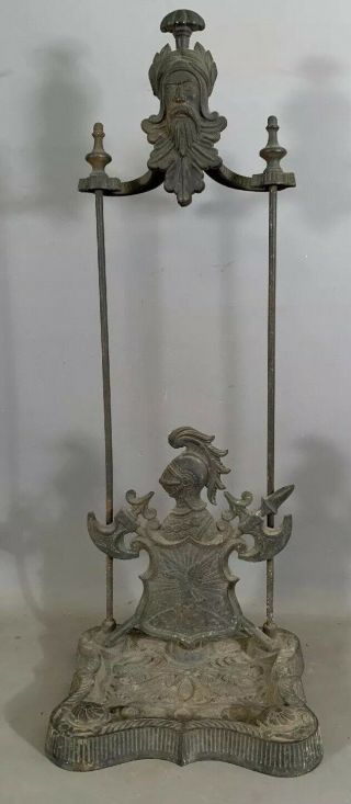 19thc Antique Gothic Victorian Castle Old Knight Armor Cast Iron Fireplace Tool