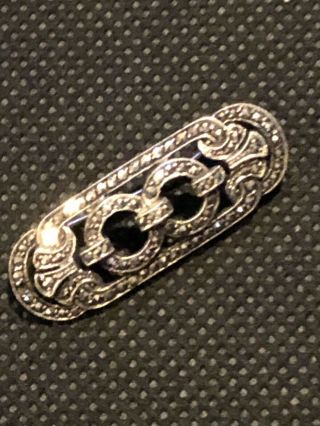 Art Deco Sterling Silver Marcasite Brooch Pin Vintage Antique Sparkling