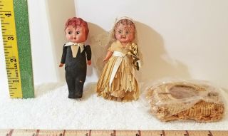 Vintage 4 " Kewpie Doll Celluloid Wedding Cake Toppers W/ 