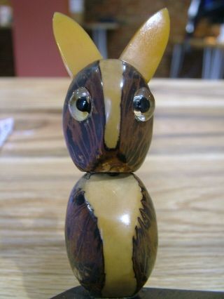 Rare Art Deco Nut Rabbit Bird Catalin Bakelite Wood Dunhill Ash Tray Pin Yz 493