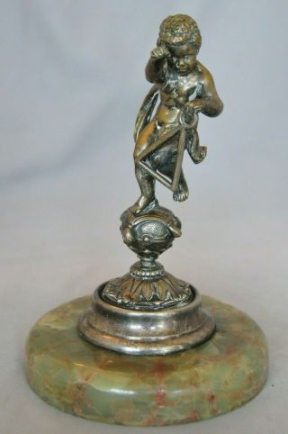 Antique 19th C.  French Silvered Bronze Sculpture Cherub Figurine