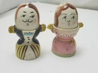 Rare Japan Egg Cup Man & Woman Vintage Anthropomorphic Salt & Pepper Shakers