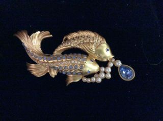 Elizabeth Taylor For Avon Vintage Sea Shimmer Koi Fish Pin Rare