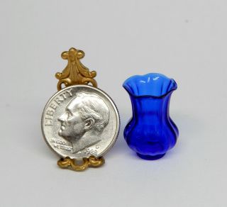 Vintage Francis Whittemore Cobalt Glass Vase - Artisan Dollhouse Miniature 1:12