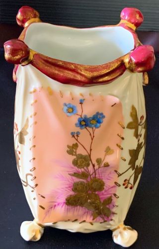 Very Rare J.  P.  L Limoges Hand Painted Vase 8 1/4 Red J.  P.  L Mark Gold Floral