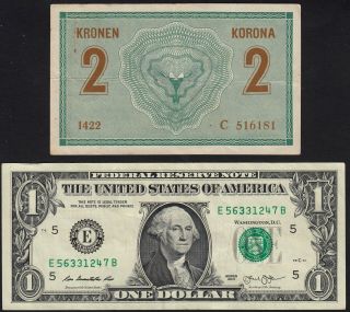 1914 2 Kronen Austria Hungary Empire Rare WWI Paper Money Banknote Currency VF 2