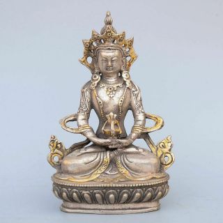 Collect Old Miao Silver & Gilding Hand - Carved Buddha Kwan - Yin Delicate Statue