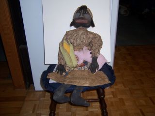 Huge Primitive Grungy Mammy Doll With Her Pig & Corn 32 "