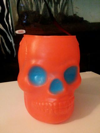 Rare Vintage Aj Renzi Halloween Orange/blue Skull Blow Mold Candy Bucket Pail