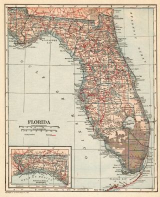 1921 Antique Florida Map Vintage State Map Of Florida Gallery Wall Art 7052