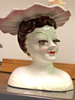 Vintage Lady Head Vase Planter Smiling Antique 50s / 60s Ceramic Lefton Art Rare
