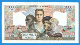 France 5000 Francs 1945 Sries V441 Rare