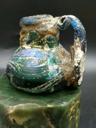 Ancient Roman Empire Style Glass Iridescent Jar Artifact Artwork Old