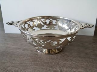 Pierced Silver Plated Bowl In The Shape Of A Quaich