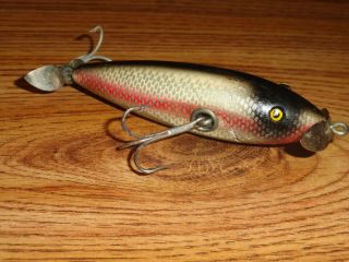 Vintage Fishing Lure Wooden Creek Chub Injured Minnow 1500 Red Side Scale C1924
