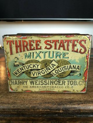 Vintage Rare Tobacco Advertising Tin Canister – Three States Mixture