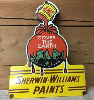 Rare Vintage Sherwin - Williams Cover The Earth Paints Porcelain Sign