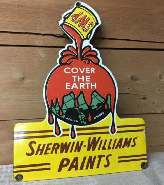 RARE VINTAGE SHERWIN - WILLIAMS COVER THE EARTH PAINTS PORCELAIN SIGN 2