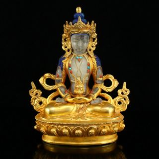 Tibetan Gilt Gold Crystal Medicine Buddha Statue